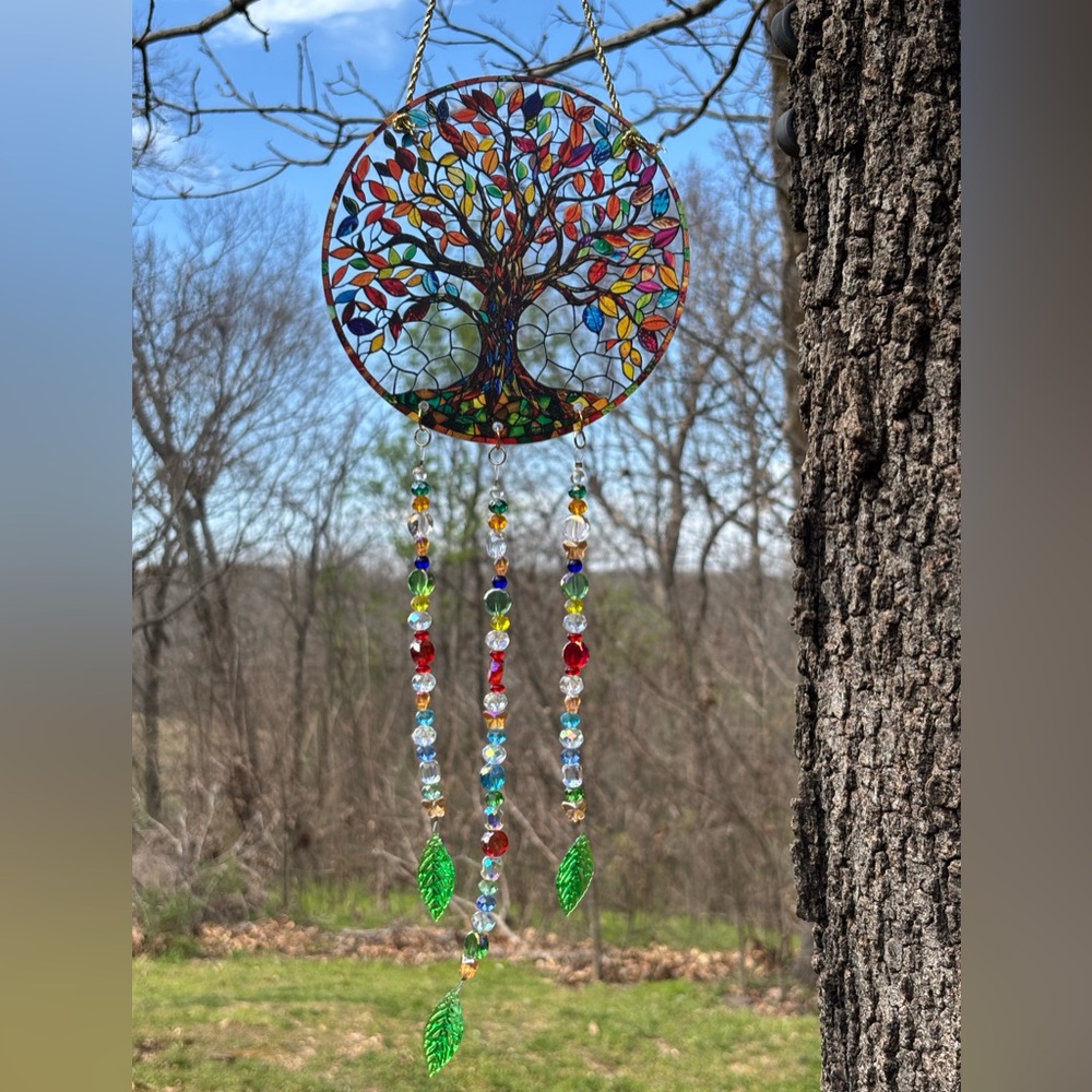 Bead embellished Tree of Life Suncatcher - Multicolor